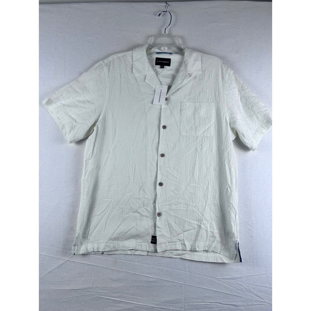 Lucky Brand Mens White Seersucker Short Sleeve Button Down Shirt Medium NWT